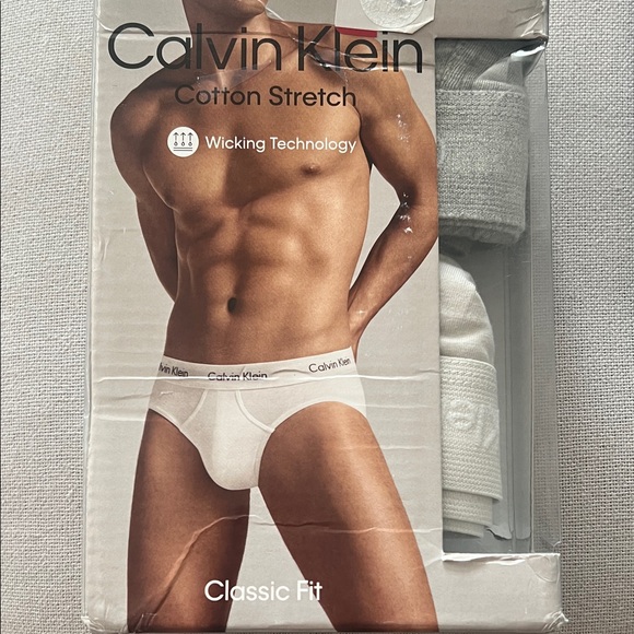Calvin Klein 2-Pack Cotton Stretch Hip Briefs Underwear in Cream & Gray, Size XL - Picture 1 of 7